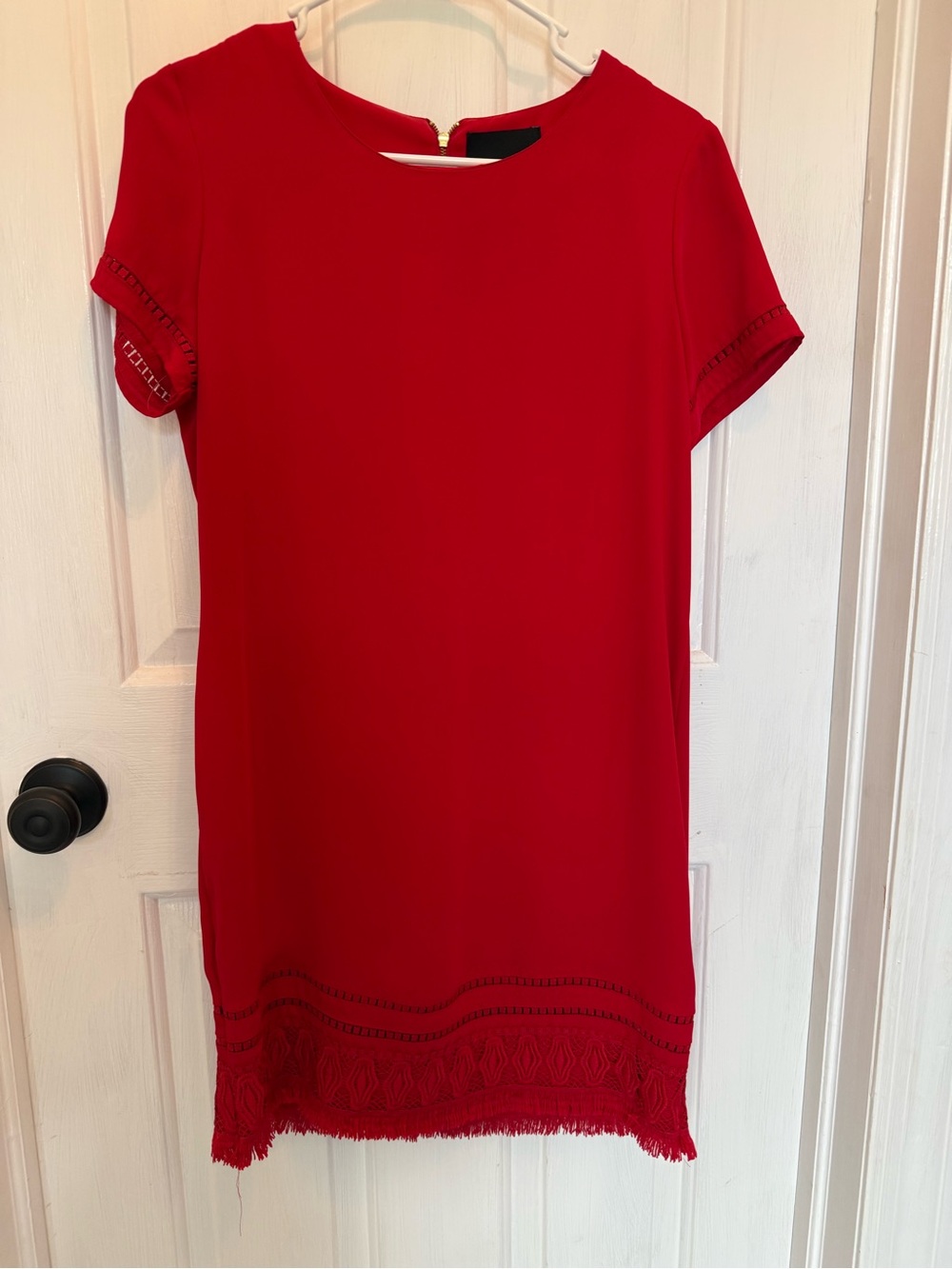 Cynthia Rowley Red Fringe Hem Short Sleeve Shift Dress